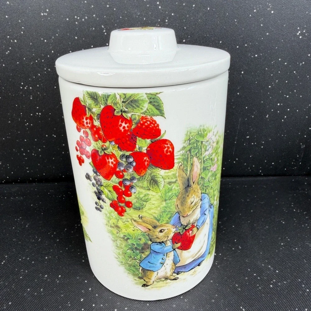 Zrike Brands Beatrix Potter Peter Rabbit Strawberry Ceramic Canister Jar 8in